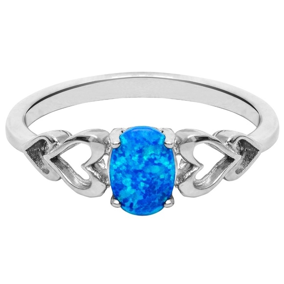 Blue Opal & Sterling Silver Open Heart Ring - Picture 1 of 1